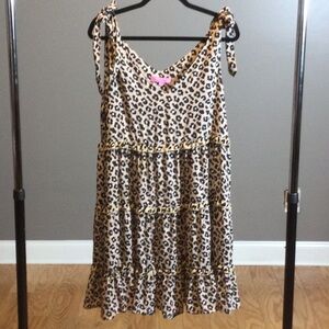 M Simply Southern Leopard Print Tie-Shoulder Ruffle Tiered Dress
